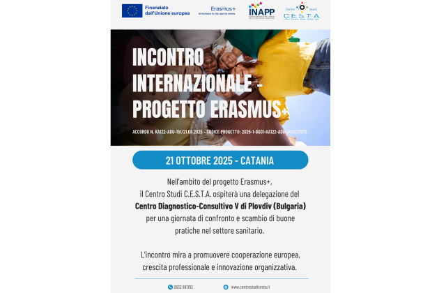 Il Centro Studi C.E.S.T.A. accoglierà oggi, 21 ottobre 2025, presso la sede di Catania, una delegazione del Centro Diagnostico-Consultivo V – Plovdiv “St. Arch. Luka” EOOD (Bulgaria)